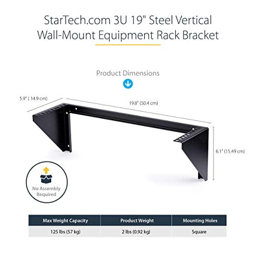 StarTech.com 3U 19" Wall Mount Vertical Rack Bracket, Wall Mount Patch Panel Bracket for Data/AV/IT/Computer Equipment, 3U Rack for Cabinet or Server Room, Supports 150lb (68kg) , TAA (RK319WALLV) - Image 3
