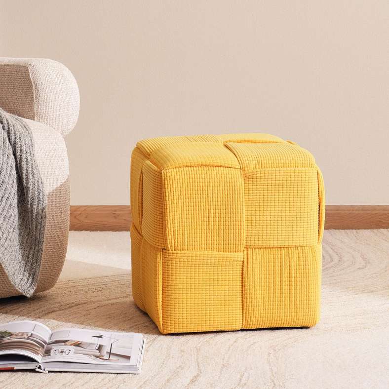 Pan Home Rib Velvet Pouf - Yellow