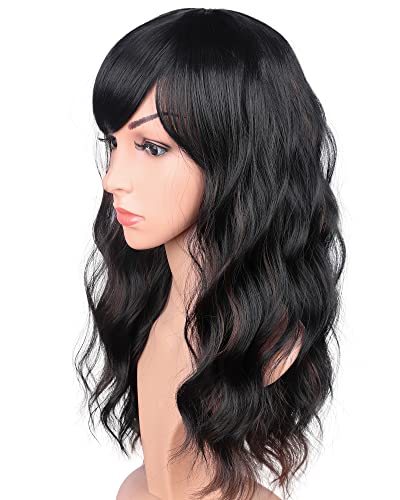 SYMEIW Short Brown Wavy Wigs With Bangs For Women Synthetic Heat Resistant Brown Wigs For Daily Use - Image 2