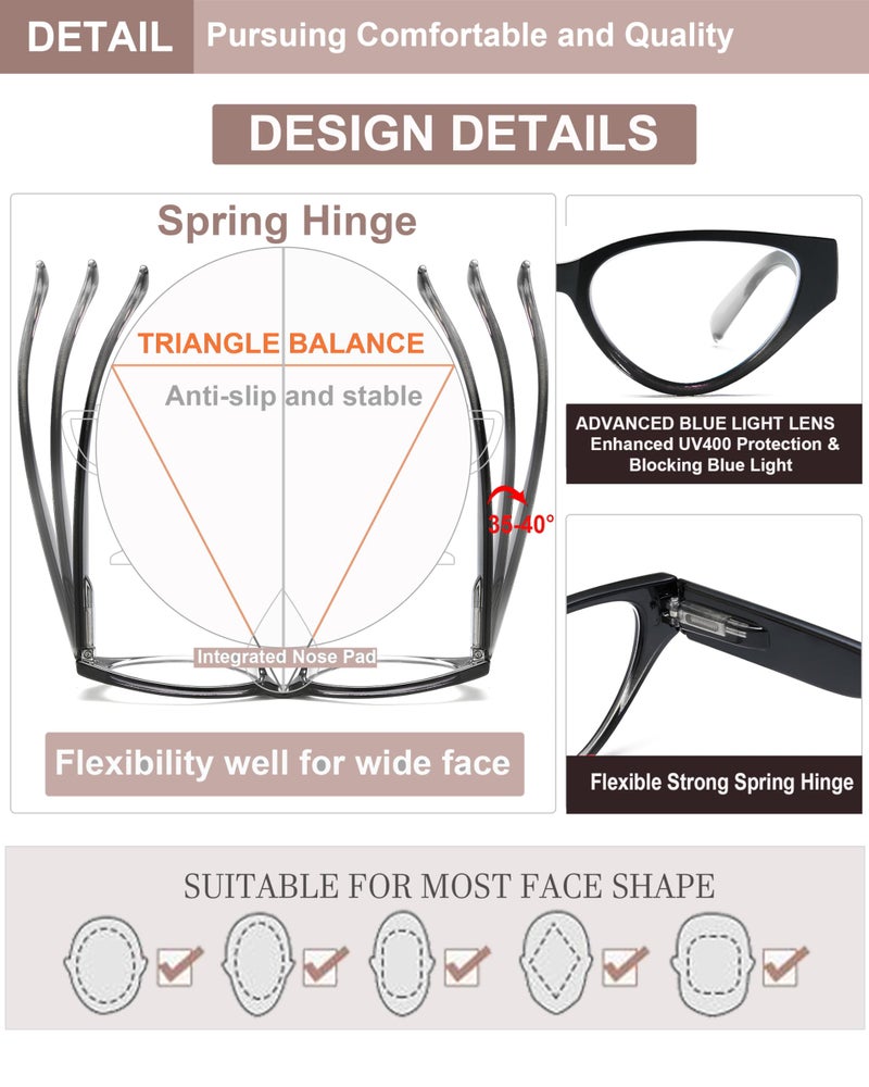 EYEURL 4-Pack Reading Glasses for Women-Cat Eye Blue Light Blocking Computer Glasses with Spring Hinge Anti-Glare Readers for Women 1.5 - Image 4