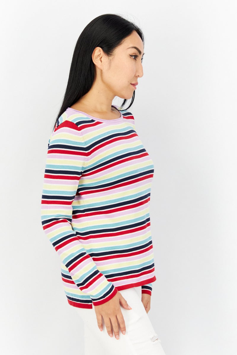 ESPRIT Women Round Neck Stripe Sweater, Red - Image 3