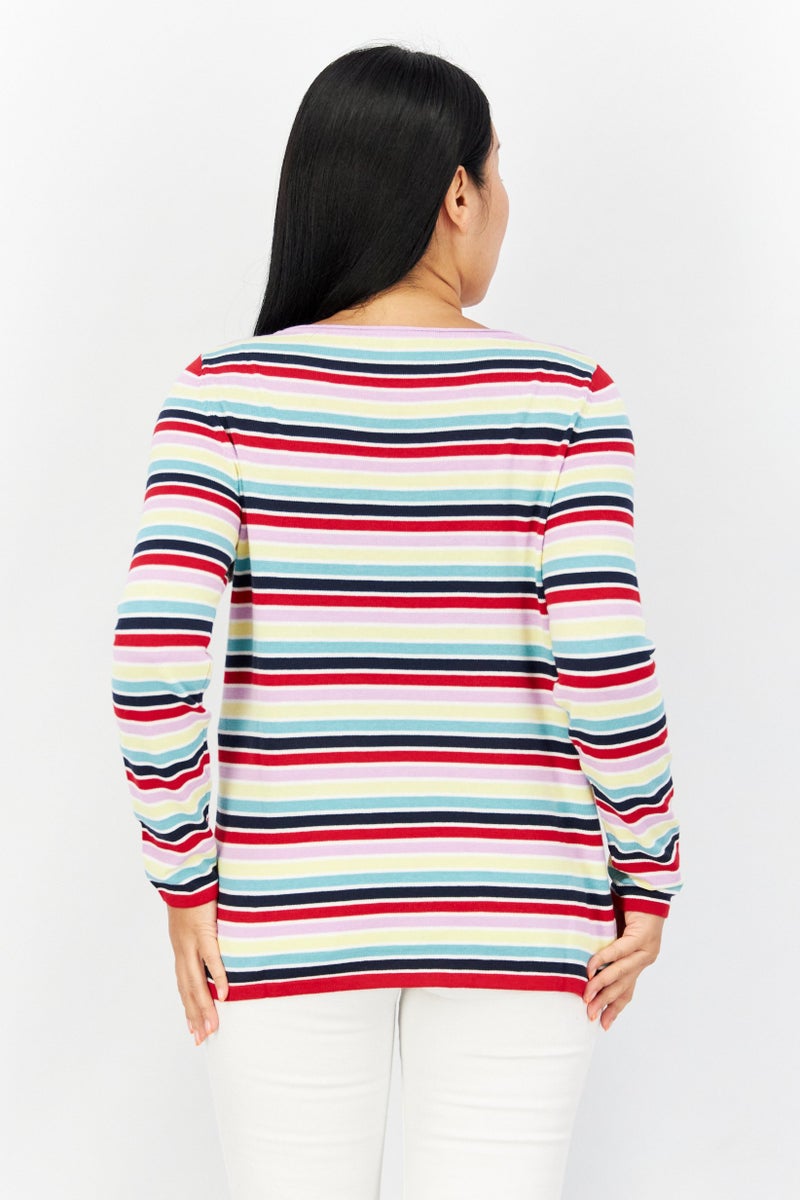 ESPRIT Women Round Neck Stripe Sweater, Red - Image 4