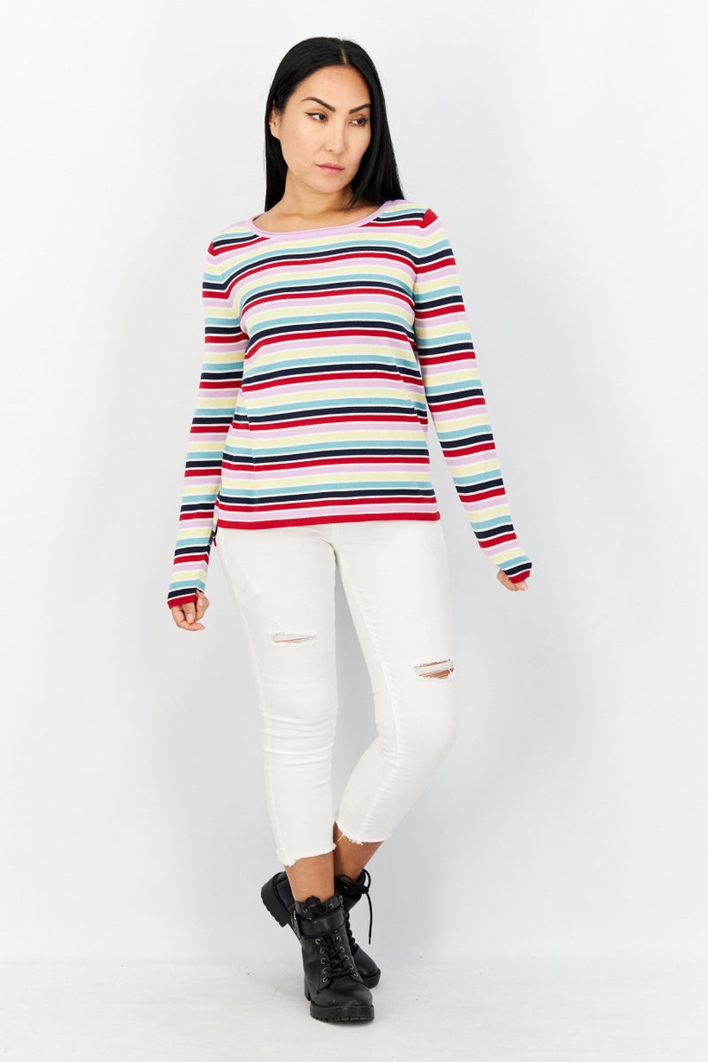 ESPRIT Women Round Neck Stripe Sweater, Red - Image 2