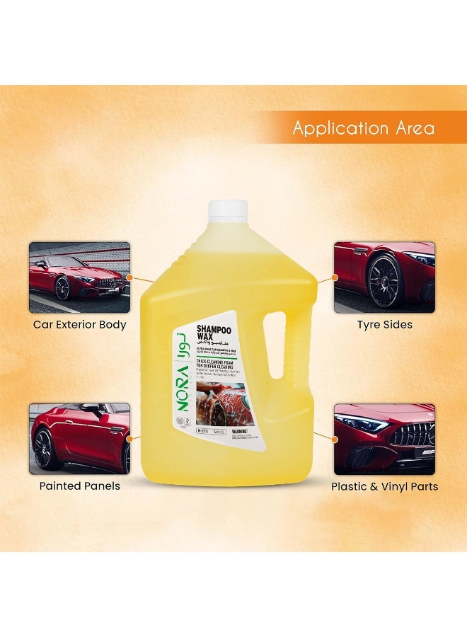 Nora Car Shampoo Wax 5L Yellow – Ultra Shine Car Wash Soap with Thick Foaming Formula, pH Balanced, Colour Safe, Boosts Wax Protection, Deep Cleaning for Exterior, Tyres, Plastic & Painted Surfaces N-273 - Image 4