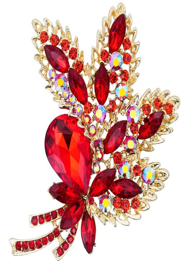 Axmerdal Crystal Rhinestone Flower Bouquet Brooch Pin, Gold Tone, Large (red) - Image 1
