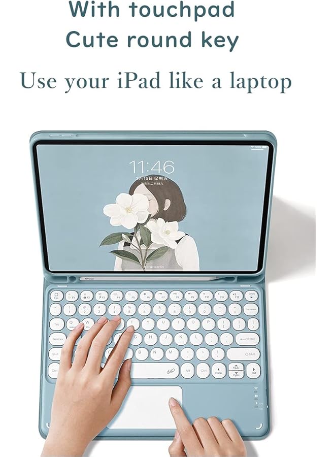 إيروريكس لوحة مفاتيح تعمل باللمس لجهاز Galaxy Tab S8+ مقاس 12.4 بوصة 2022 Tab S7 Fe Tab S7+ مقاس 12.4 بوصة حافظة لوحة مفاتيح مع لوحة لمس ولوحة مفاتيح دائرية ملونة لطيفة وغطاء لوحة مفاتيح قابل للفصل مع حامل قلم أخضر داكن - Image 3