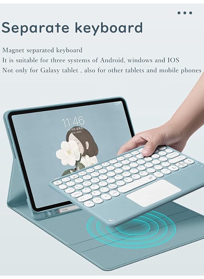 إيروريكس لوحة مفاتيح تعمل باللمس لجهاز Galaxy Tab S8+ مقاس 12.4 بوصة 2022 Tab S7 Fe Tab S7+ مقاس 12.4 بوصة حافظة لوحة مفاتيح مع لوحة لمس ولوحة مفاتيح دائرية ملونة لطيفة وغطاء لوحة مفاتيح قابل للفصل مع حامل قلم أخضر داكن - Image 4