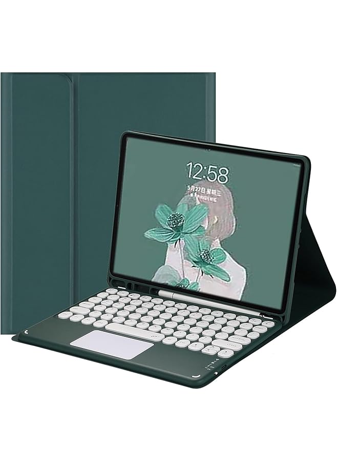 إيروريكس لوحة مفاتيح تعمل باللمس لجهاز Galaxy Tab S8+ مقاس 12.4 بوصة 2022 Tab S7 Fe Tab S7+ مقاس 12.4 بوصة حافظة لوحة مفاتيح مع لوحة لمس ولوحة مفاتيح دائرية ملونة لطيفة وغطاء لوحة مفاتيح قابل للفصل مع حامل قلم أخضر داكن - Image 1