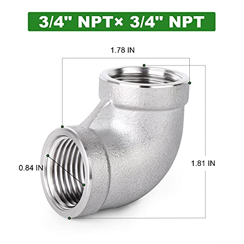 TAISHER 10PCS 304 Stainless Steel 90 Degree Elbow Fittings, 3/4 Inch NPT Female Pipe to 3/4 Inch NPT Female 304 Stainless Pipe Fitting - Image 4