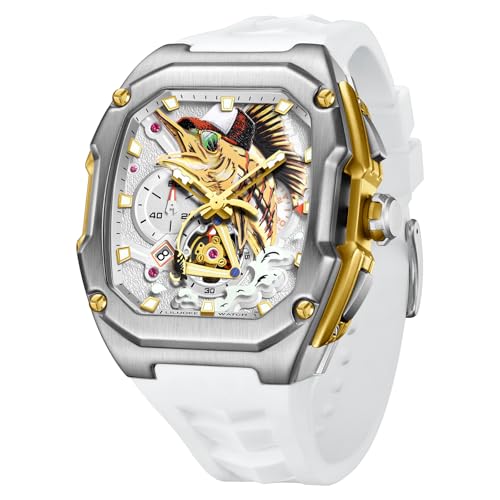 LILUOKE Fishing Watches Tuna Watch for Men – Artistic Dial, Stainless Steel Case, Waterproof Sport Watch with Silicone Strap (DT-LK9029G-02) - Image 1