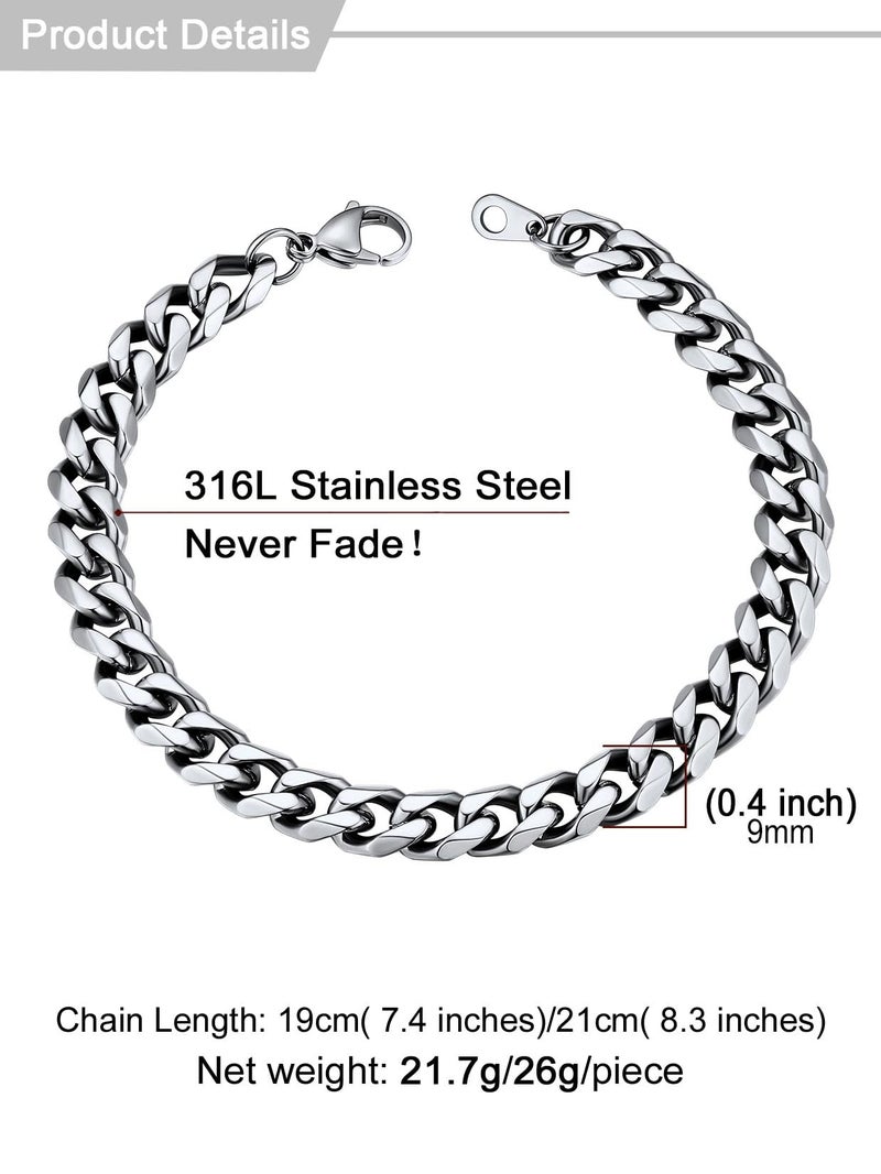U7 Mens Chunky Cuban Link Chain Bracelet,Stainless Steel 9mm Miami Curb Chain Wrist Bracelet Adjustable Length 7.5"-9" - Image 4