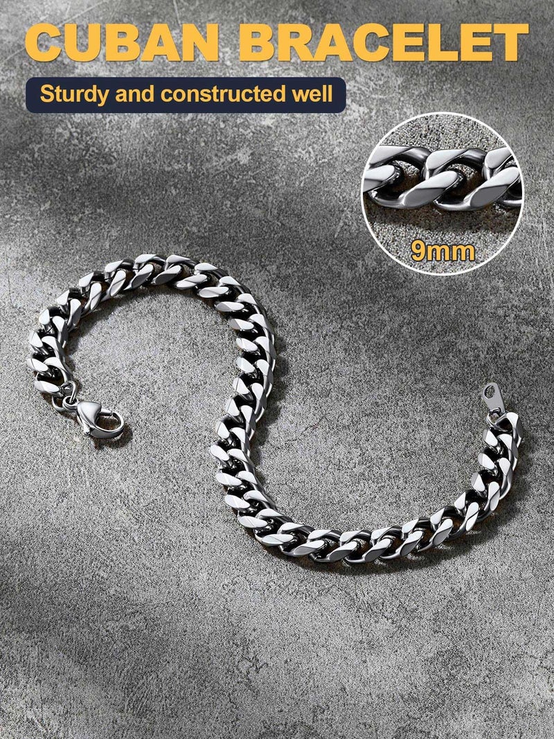 U7 Mens Chunky Cuban Link Chain Bracelet,Stainless Steel 9mm Miami Curb Chain Wrist Bracelet Adjustable Length 7.5"-9" - Image 5