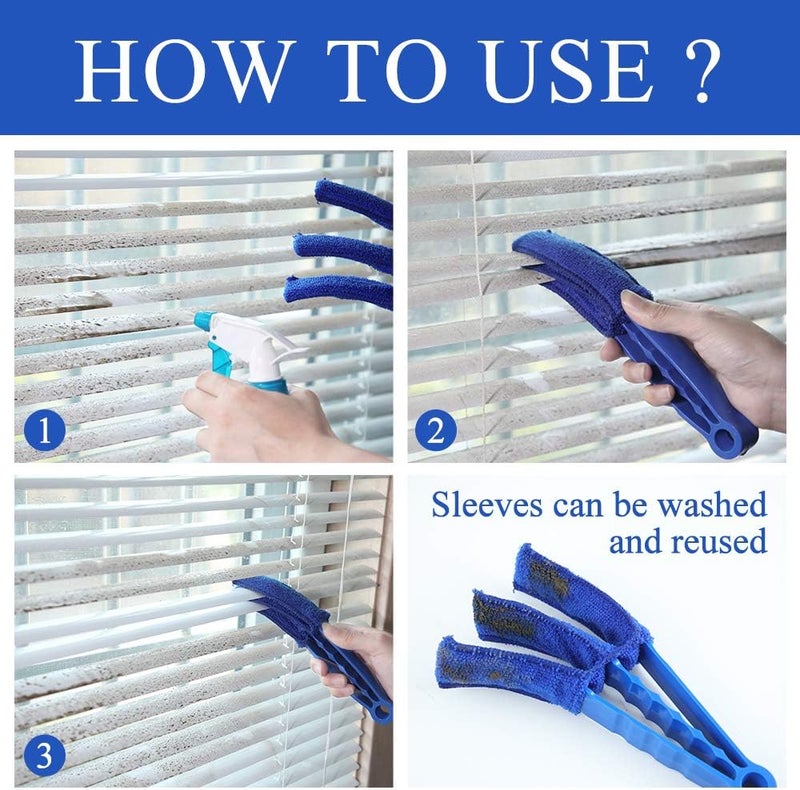 Hiware Window Blind Cleaner Duster Brush with 5 Microfiber Sleeves - Blind Cleaner Tools for Window Shutters Blind Air Conditioner Jalousie Dust - Image 3