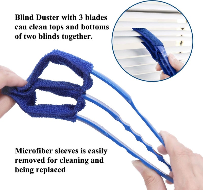 Hiware Window Blind Cleaner Duster Brush with 5 Microfiber Sleeves - Blind Cleaner Tools for Window Shutters Blind Air Conditioner Jalousie Dust - Image 2