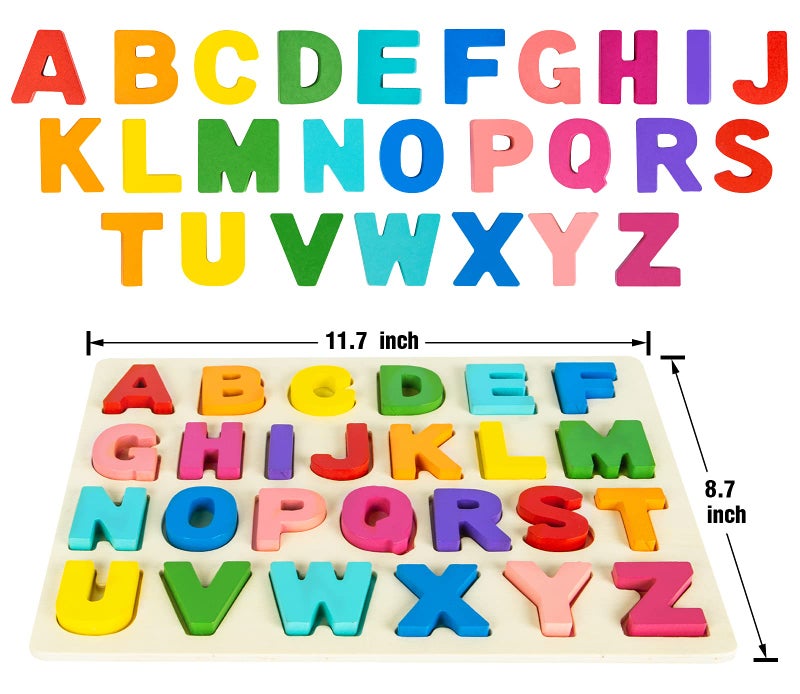 Attmu Wooden Puzzles for Toddlers, Alphabet Puzzle and Number Puzzle, 2 in 1 Preschool Educational Learning Toys with Chunky Wood ABC Puzzle Board, for Girls Boys Kindergarten Set of 2 - Image 4