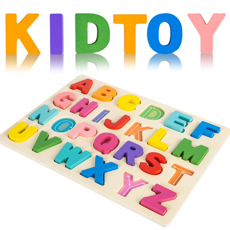 Attmu Wooden Puzzles for Toddlers, Alphabet Puzzle and Number Puzzle, 2 in 1 Preschool Educational Learning Toys with Chunky Wood ABC Puzzle Board, for Girls Boys Kindergarten Set of 2 - Image 3