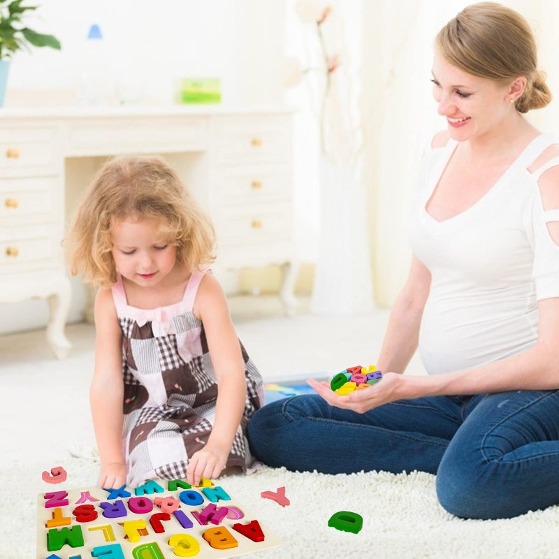 Attmu Wooden Puzzles for Toddlers, Alphabet Puzzle and Number Puzzle, 2 in 1 Preschool Educational Learning Toys with Chunky Wood ABC Puzzle Board, for Girls Boys Kindergarten Set of 2 - Image 5