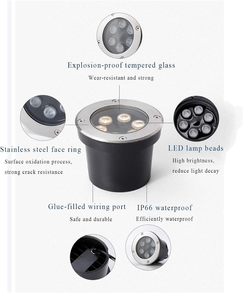 أضواء المناظر الطبيعية الخارجية المدفونة LED بأضواء البئر AC85-110V IP66 مقاومة للماء مدمجة تحت الأرض لممر السيارات والسطح والدرج والحديقة والفناء - Image 4