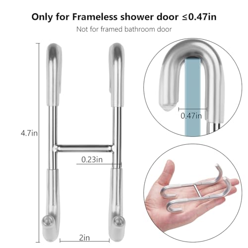 NINETREX Shower Door Hooks,Towel Hooks for Bathrooms Frameless Glass Door,Heavy Duty SUS 304 Stainless Steel Hook for Towels,Squeegee,Loofah,Shaver,Robe,2 Pack,Silver - Image 3