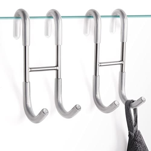 NINETREX Shower Door Hooks,Towel Hooks for Bathrooms Frameless Glass Door,Heavy Duty SUS 304 Stainless Steel Hook for Towels,Squeegee,Loofah,Shaver,Robe,2 Pack,Silver - Image 1