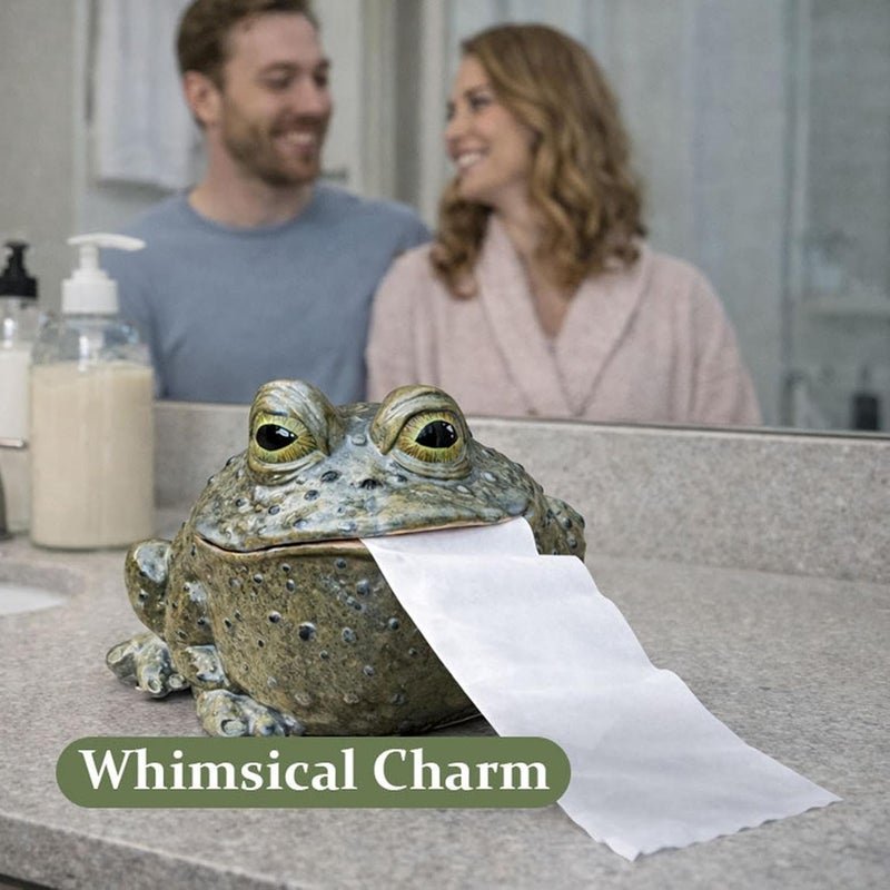 Toad Tissue Box Cover, Whimsical Animal Tissue Dispenser, Desk Toilet Paper Roll Holder, for Home Apartment Farmhouse RV Bathroom Living Room Restroom Bedroom Vanity Coffee Table - Image 5