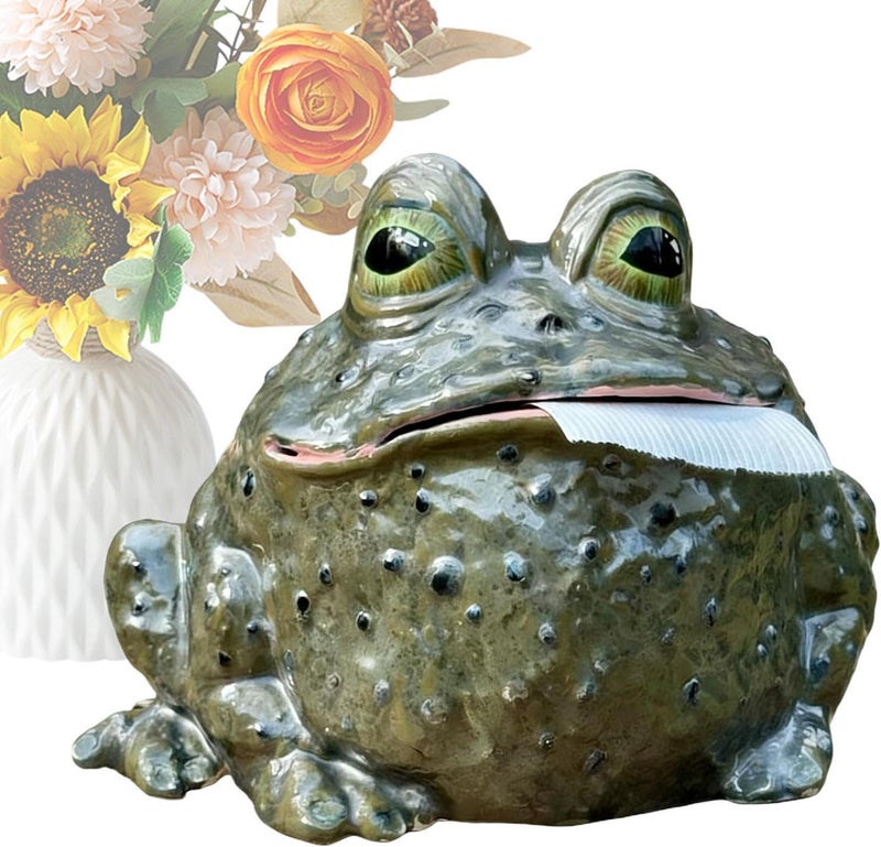 Toad Tissue Box Cover, Whimsical Animal Tissue Dispenser, Desk Toilet Paper Roll Holder, for Home Apartment Farmhouse RV Bathroom Living Room Restroom Bedroom Vanity Coffee Table - Image 1