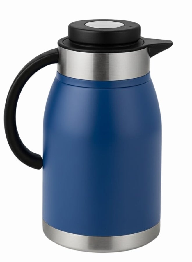 هابي هوم ابريق قهوة حراري من الستانلس ستيل، ابريق موزع للشاي والقهوة سعة 2 لتر، ابريق شاي معزول بتفريغ الهواء بجدار مزدوج للحفاظ على مشروبك ساخنا (أزرق/فضى) - Image 2