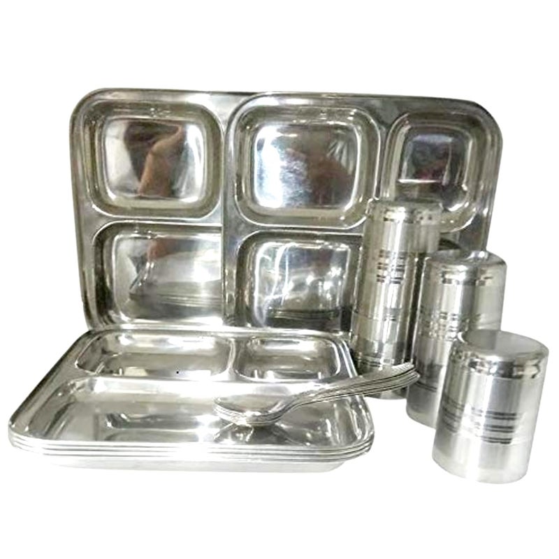 Dynore 18 pcs Stainless Pav bhaji Plate Dinner Set - Image 1