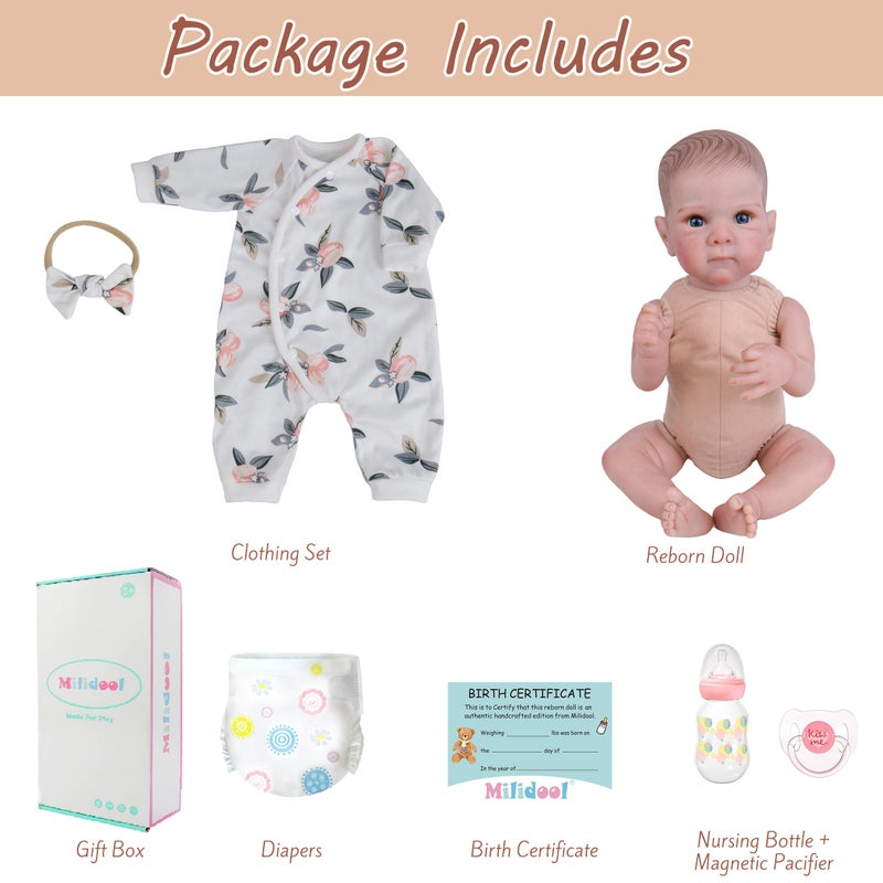 Milidool Lifelike Reborn Baby Dolls Girl - 20 Inch Realistic Newborn Baby Dolls with Poseable Body, Real Life Baby Dolls with Accessories for 3+ Year Old Girls Gifts, Pretend Play, Collection - Image 5