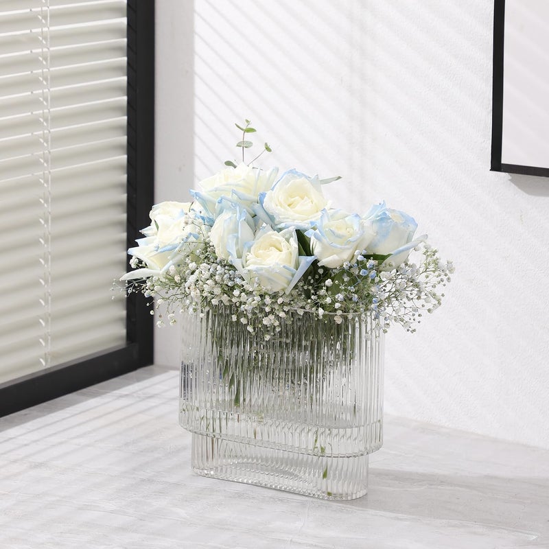 Yanwe1 Ribbed Vase Fluted Vase Glass Vase For Flowers Flower Vase Clear Vase Modern Vase Tulip Vase For Living Room Dining Table Office Bedroom Mantle Shelf Wedding 7 Inch - Image 4