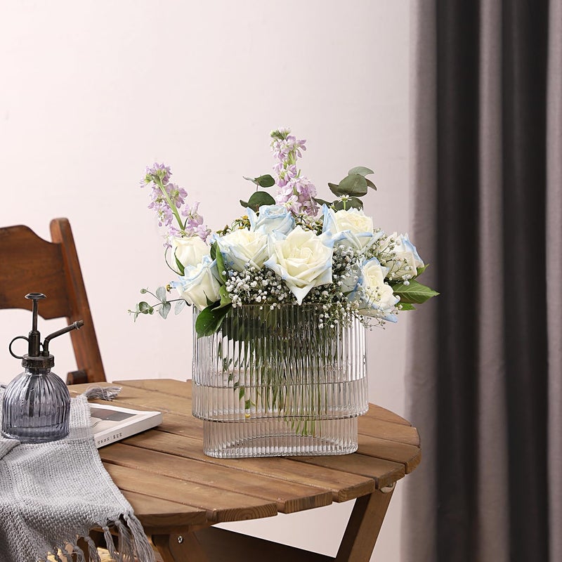 Yanwe1 Ribbed Vase Fluted Vase Glass Vase For Flowers Flower Vase Clear Vase Modern Vase Tulip Vase For Living Room Dining Table Office Bedroom Mantle Shelf Wedding 7 Inch - Image 5