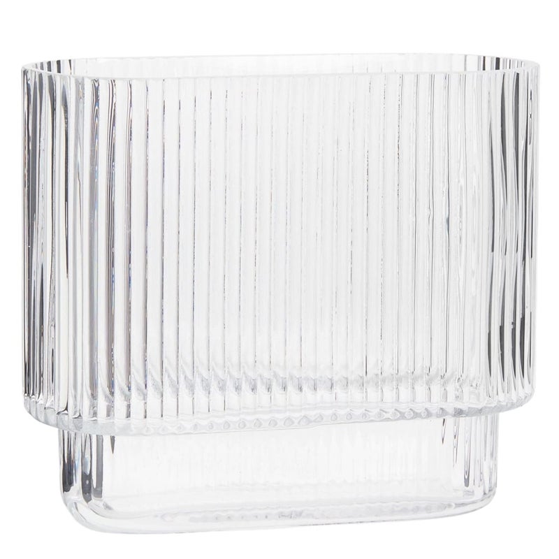 Yanwe1 Ribbed Vase Fluted Vase Glass Vase For Flowers Flower Vase Clear Vase Modern Vase Tulip Vase For Living Room Dining Table Office Bedroom Mantle Shelf Wedding 7 Inch - Image 1