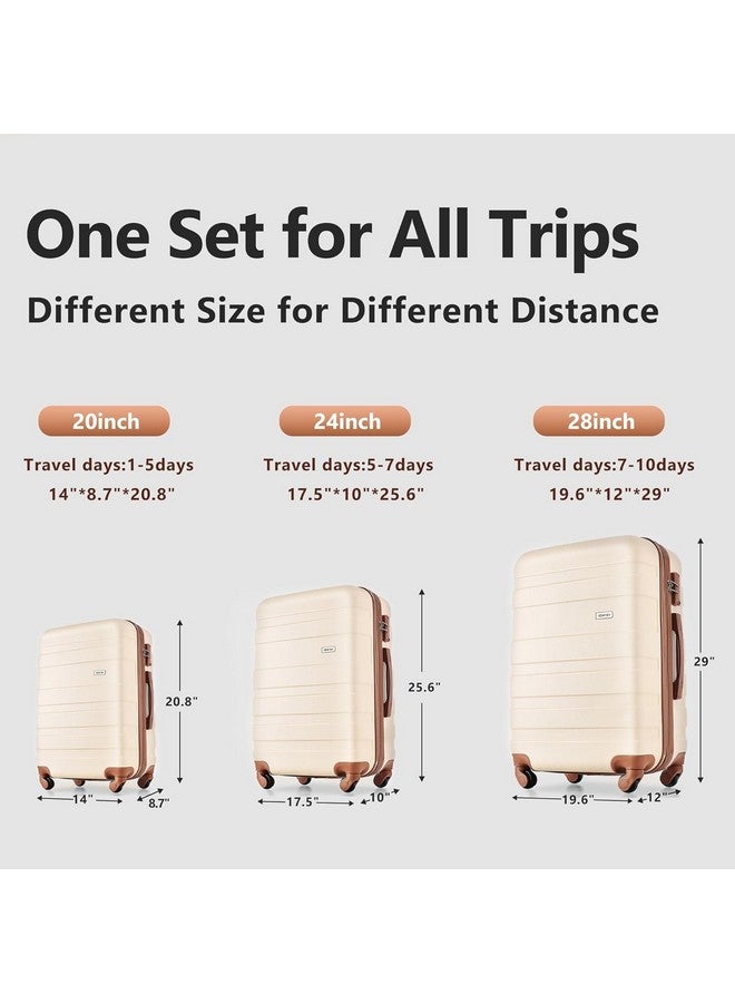 Merax 3 Piece ABS Hardside Luggage Sets Spinner Wheels Suitcase with TSA, Beige, 20/24/28 Inch - Image 2