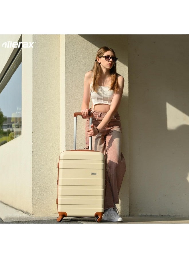 Merax 3 Piece ABS Hardside Luggage Sets Spinner Wheels Suitcase with TSA, Beige, 20/24/28 Inch - Image 1