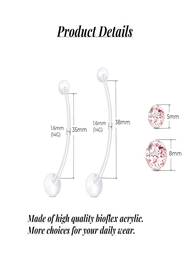 فيكتاس حلقات سرة الحمل من فيكتاس، مقاس 35 مم و38 مم، حلقات سرة مرنة من البلاستيك الحيوي، حلقات سرة طويلة شفافة للحوامل، مثبت ثقب السرة مع كرات بديلة، لون وردي - Image 2