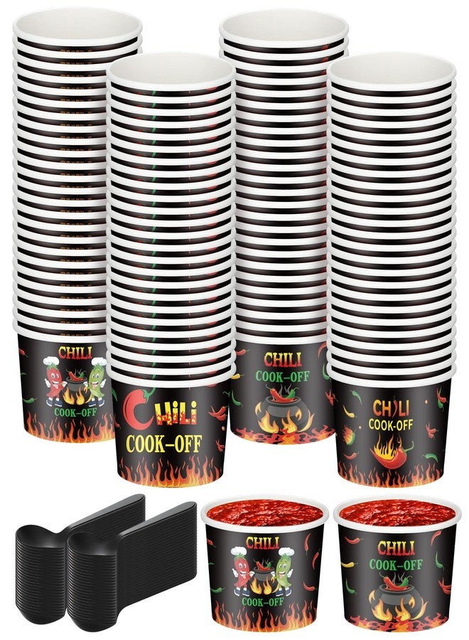 Reallnaive 200 Pack Chili Cook off Party Decorations 9oz Disposable Sample Cook off Tasting Paper Cups and Plastic Spoon for Chili Contest Party Supplies (Black) - Image 1