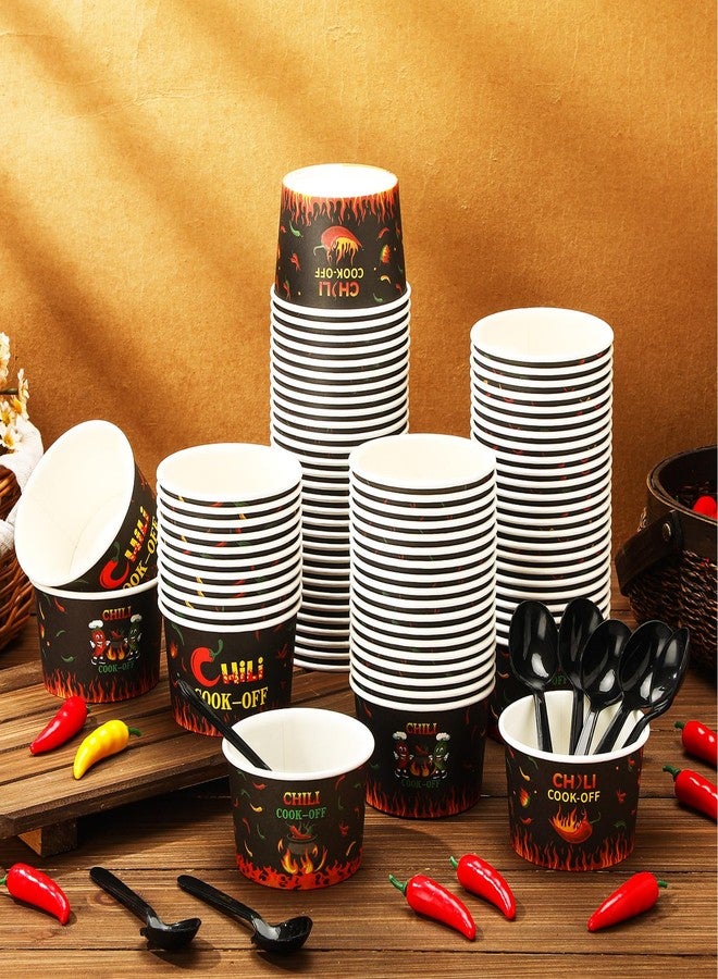 Reallnaive 200 Pack Chili Cook off Party Decorations 9oz Disposable Sample Cook off Tasting Paper Cups and Plastic Spoon for Chili Contest Party Supplies (Black) - Image 2