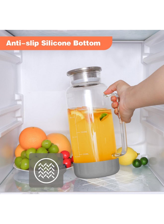 Aofmee Glass Pitcher with Lid, 68oz Water Pitcher with Silicone Base and Precise Scale Line, Ice Tea Pitcher for Fridge, Anti-Slip and Easy to Clean, Glass Jug for Sun Tea Juice Coffee Milk Beverage (Gray) - Image 2