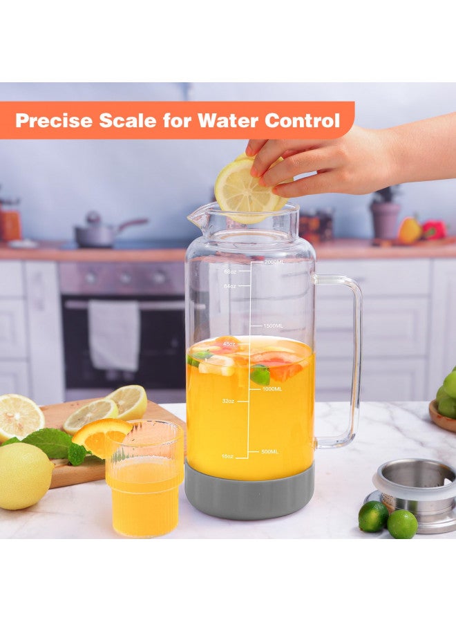 Aofmee Glass Pitcher with Lid, 68oz Water Pitcher with Silicone Base and Precise Scale Line, Ice Tea Pitcher for Fridge, Anti-Slip and Easy to Clean, Glass Jug for Sun Tea Juice Coffee Milk Beverage (Gray) - Image 3