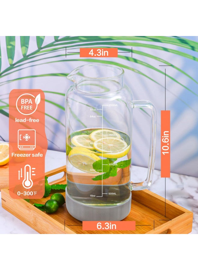 Aofmee Glass Pitcher with Lid, 68oz Water Pitcher with Silicone Base and Precise Scale Line, Ice Tea Pitcher for Fridge, Anti-Slip and Easy to Clean, Glass Jug for Sun Tea Juice Coffee Milk Beverage (Gray) - Image 4