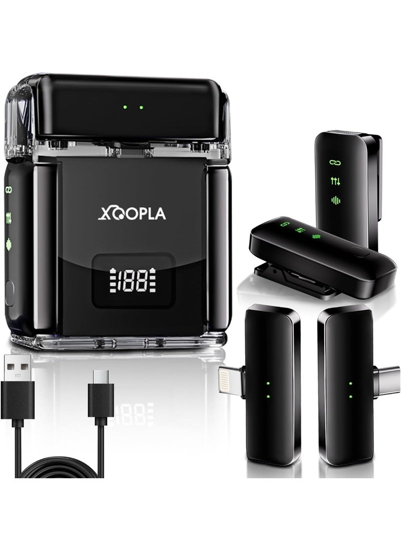 Xoopla 2 Pcs Wireless Lavalier Microphone compatible with iPhone Android with Charging Case Lapel Microphone Wireless with 3 Mode Denoise for Video Recording Vlogging YouTube Interview 60m Far Distance  - Image 1