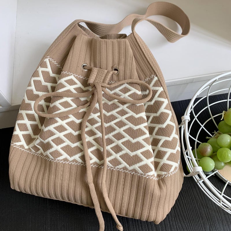 New Ethnic Style Tote Bag 2024 Casual Fashion Versatile Large Capacity Knitted Drawstring Shoulder Bag Women'S Bag - Image 1