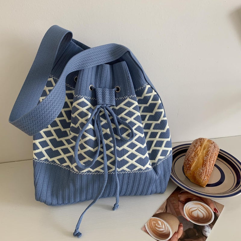 New Ethnic Style Tote Bag 2024 Casual Fashion Versatile Large Capacity Knitted Drawstring Shoulder Bag Women'S Bag - Image 3