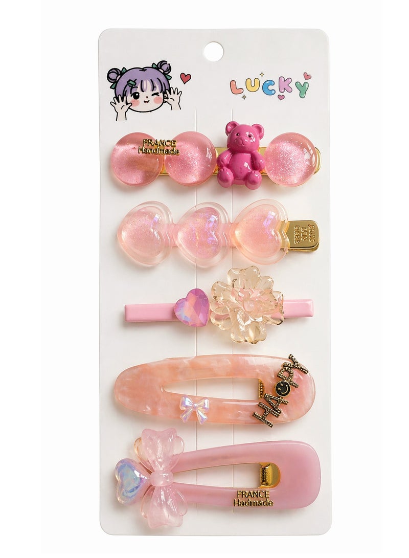 5-Piece Gold Hair Clips Set – Elegant Metal Bobby Pins / Pink - Image 1