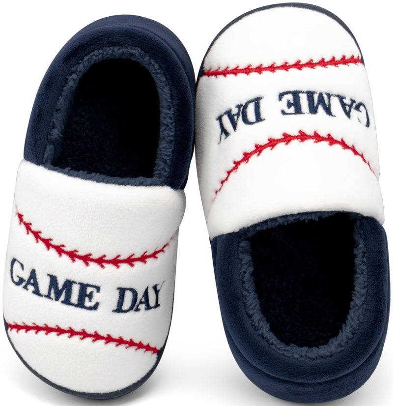 INMINPIN Kids Toddler Ball Sports Slippers Girls Boys Cozy Warm House Shoes Memory Foam Non-Slip Indoor Outdoor Slippers for Sports Fan (Toddler/Little Kid/Big Kid),Baseball Whiteï¼Œ9-9.5 Toddler - Image 1