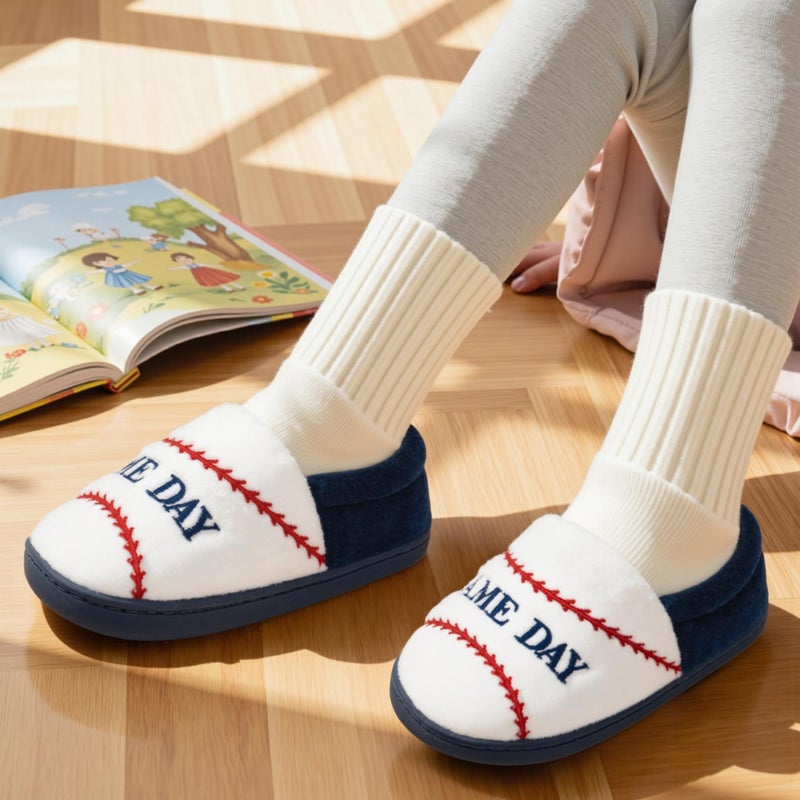 INMINPIN Kids Toddler Ball Sports Slippers Girls Boys Cozy Warm House Shoes Memory Foam Non-Slip Indoor Outdoor Slippers for Sports Fan (Toddler/Little Kid/Big Kid),Baseball Whiteï¼Œ9-9.5 Toddler - Image 3