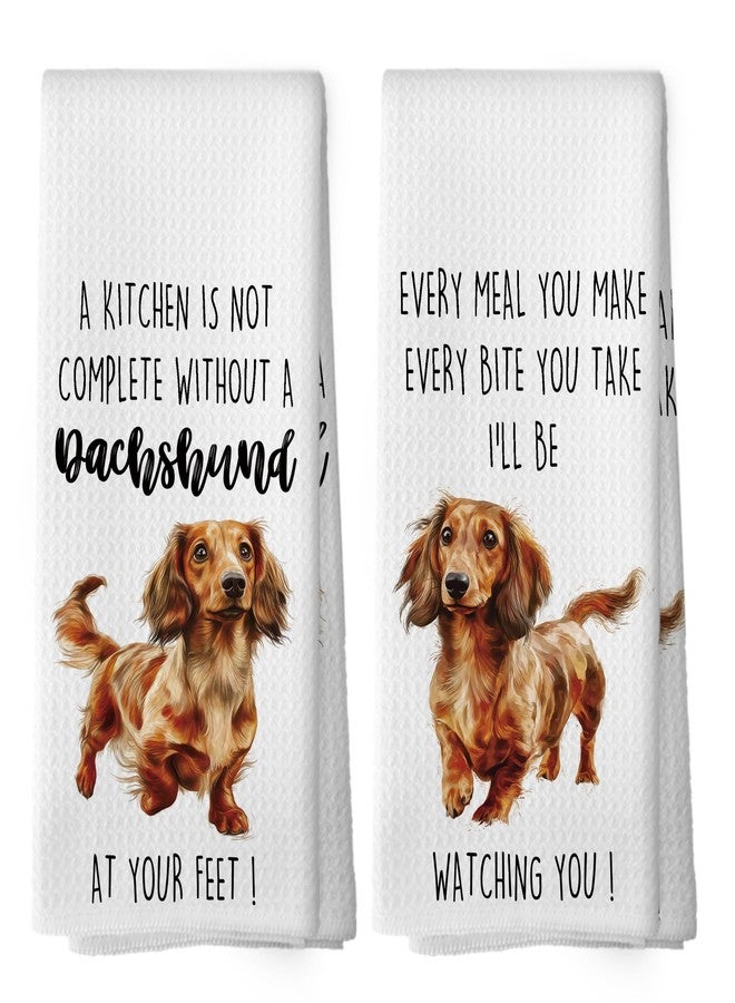 Mcehtle Dachshund Dog Kitchen Towels Set of 2, Funny Dog Kitchen Decor, Dogs Gifts for Women Men Hand Towel, Pet Owner Gift Decorative Tea Towels Dish Towel 16x24 Inch - Image 1