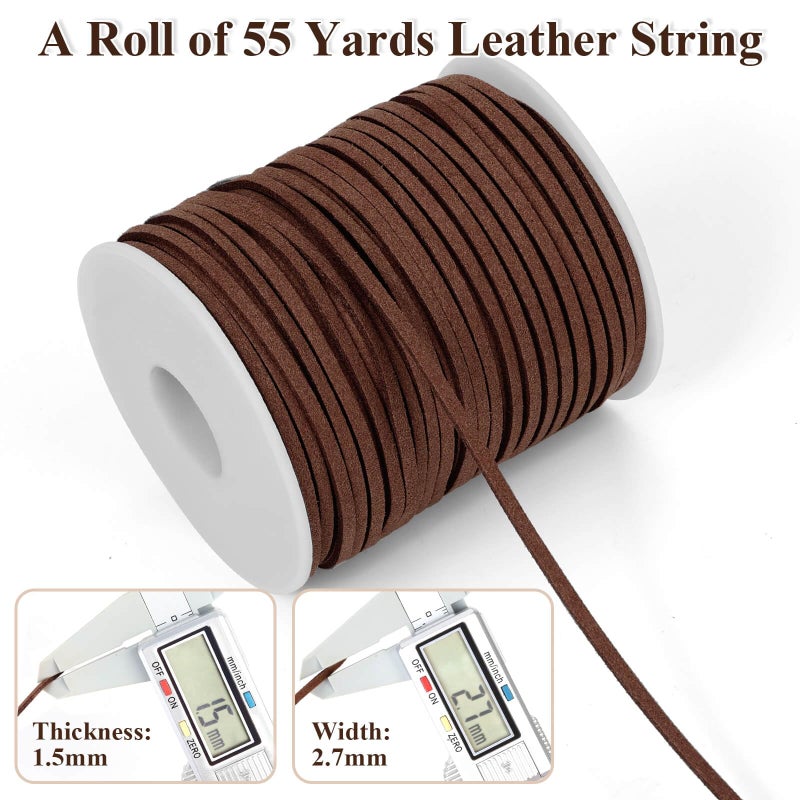 anezus Flat Leather String Cord, Suede Ribbon for Jewelry Making, Leather Twine for Crafts, Thin Leather Shoe Laces for Boots, Faux Leather Strips for Bracelets, Necklaces (Dark Brown) - Image 4