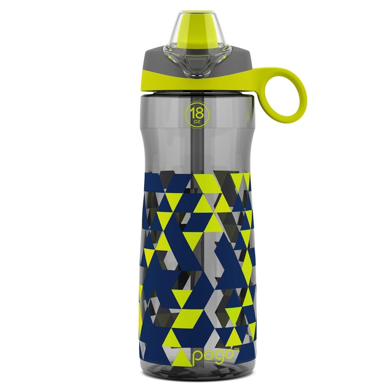 Pogo BPA-Free Tritan Kids Water Bottle with Silicone Soft Straw, Grey Geode, 18 oz. - Image 1