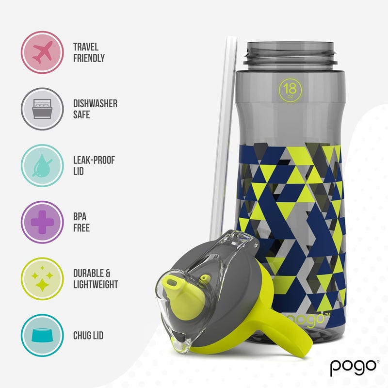 Pogo BPA-Free Tritan Kids Water Bottle with Silicone Soft Straw, Grey Geode, 18 oz. - Image 3